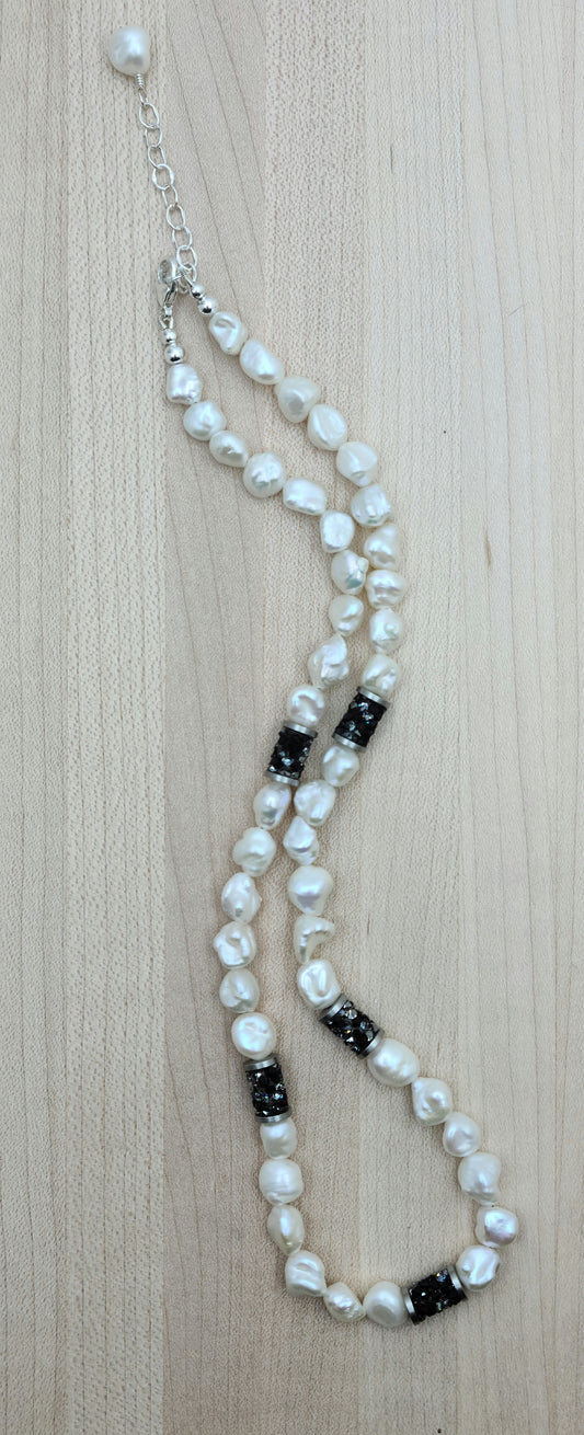 Keshi Pearls & Black Rock Crystals Necklace