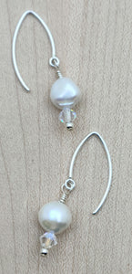 Keshi Pearls & Crystal Long fish hook sterling silver Earrings