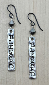 Pewter & Crystal with word Blessed Earrings