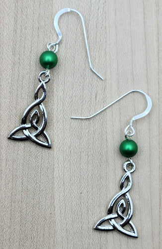 Pewter Triquetra & Green Earrings