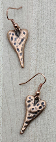 Puffy Copper Heart Earrings with copper fish hooks