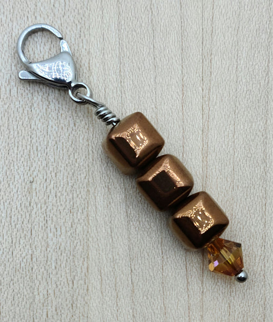 Zipper Pull - Rose Gold Electroplated Hematite & crystal