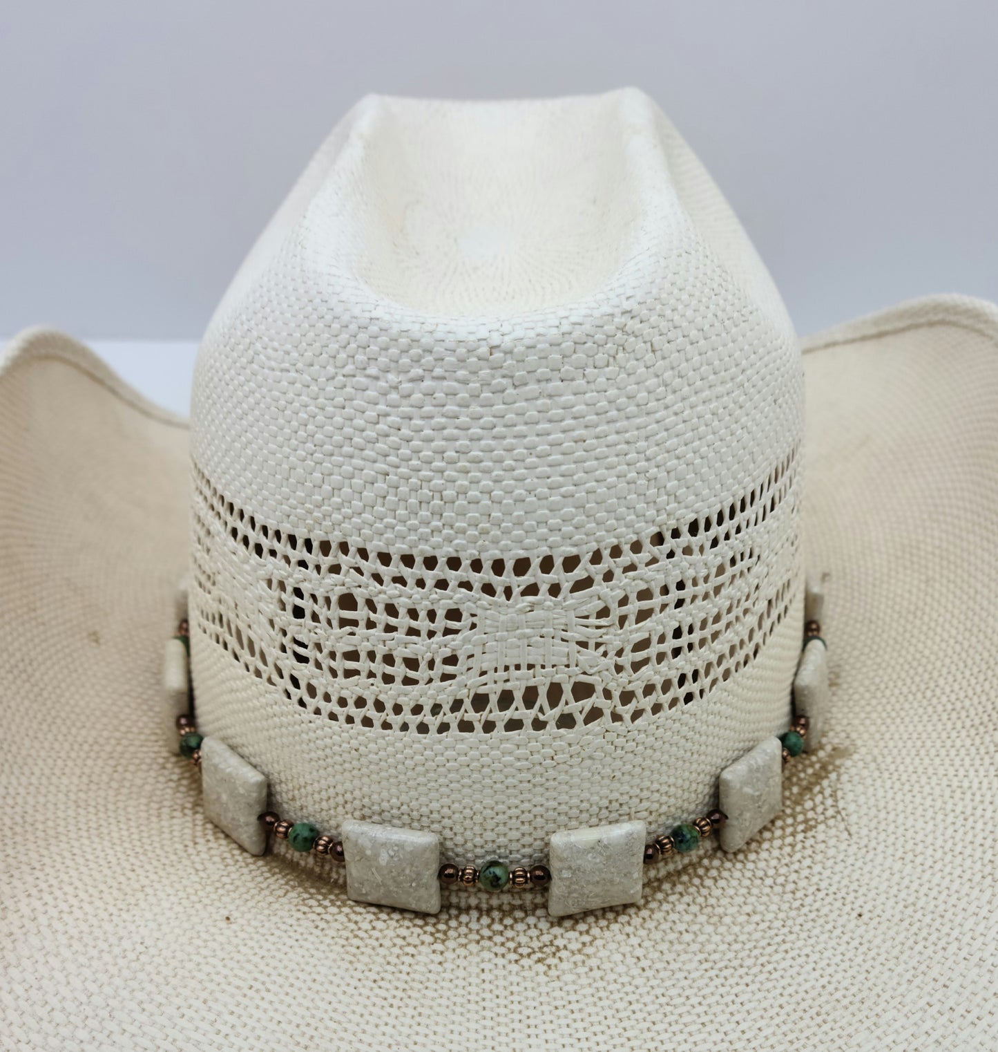 River stone, turquoise, & copper hatband