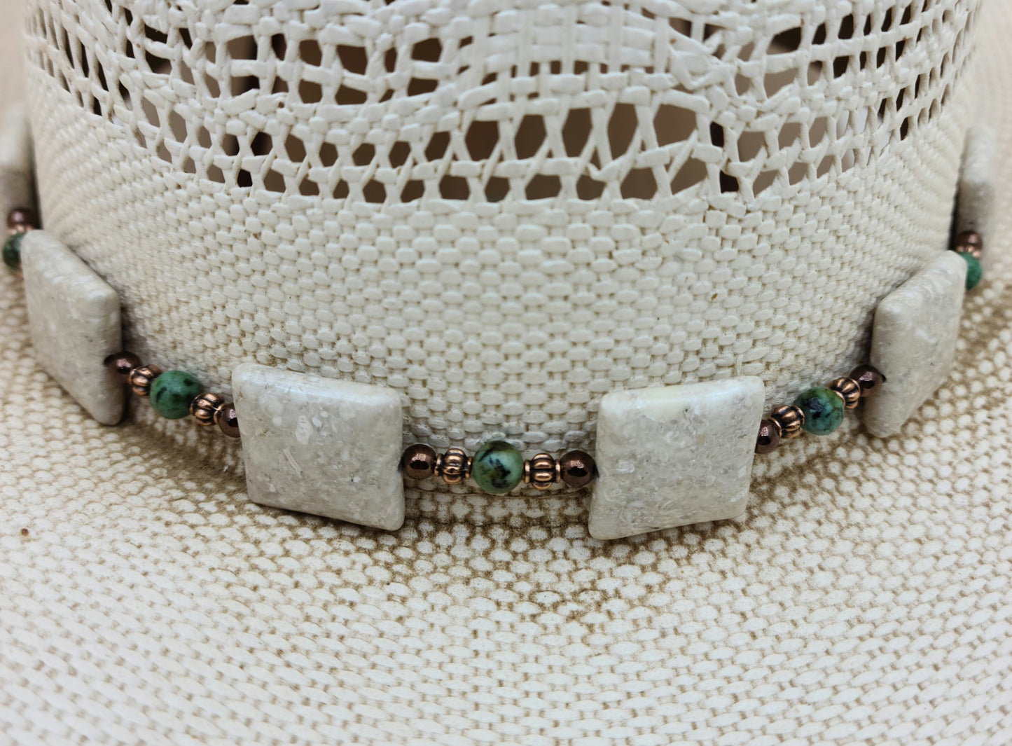 River stone, turquoise, & copper hatband