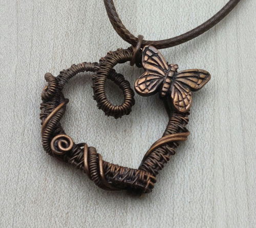 Woven Wire Copper Butterfly & Heart
