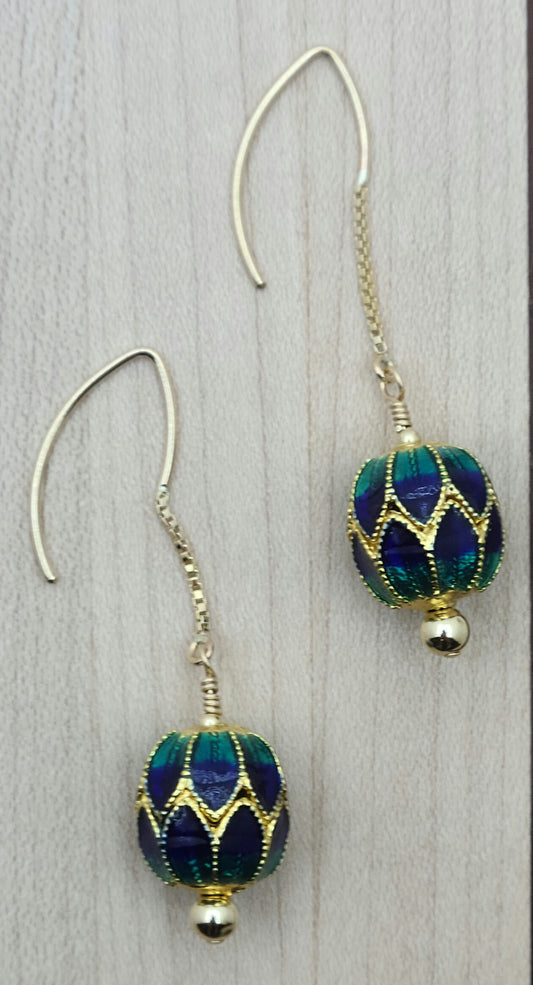 Dangling Blue & Teal Cloisonne Earrings