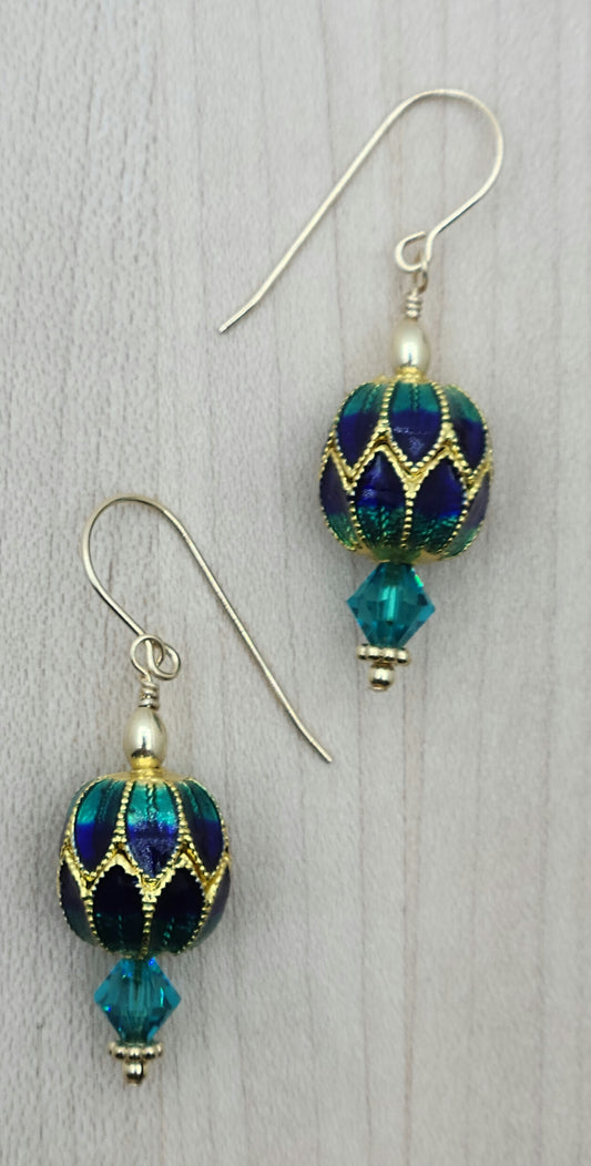 Elegant, Bold Blue & Teal Cloisonne Earrings