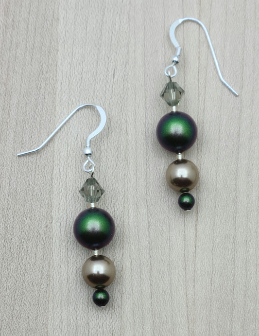 Scarabeous Green & Bronze Crystal Pearl Earrings