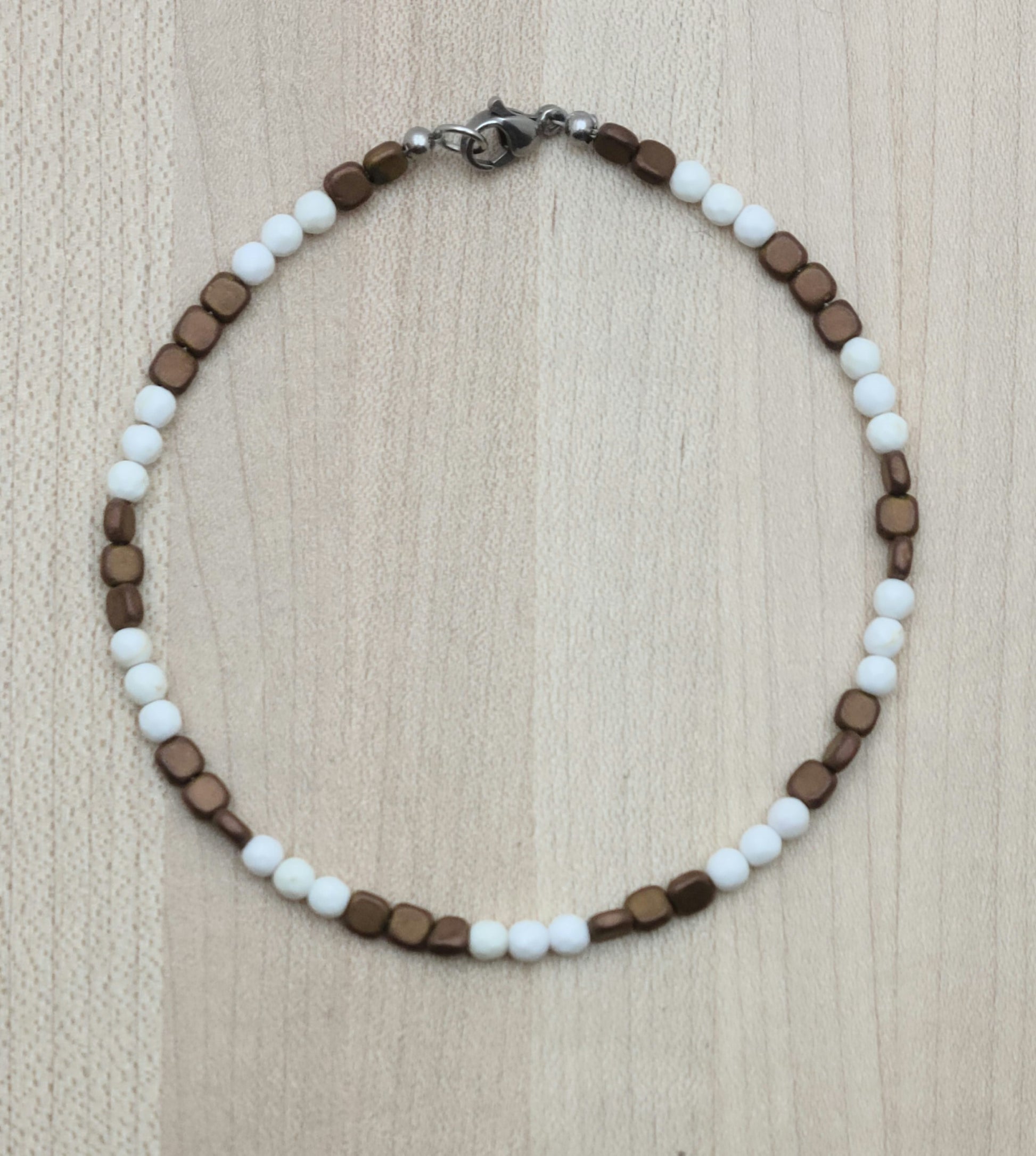 Cream magnesite & Bronze electroplated hematite Anklet