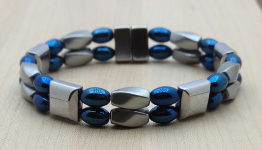 Blue Iris & Pearl Double Row Magnetic Bracelet