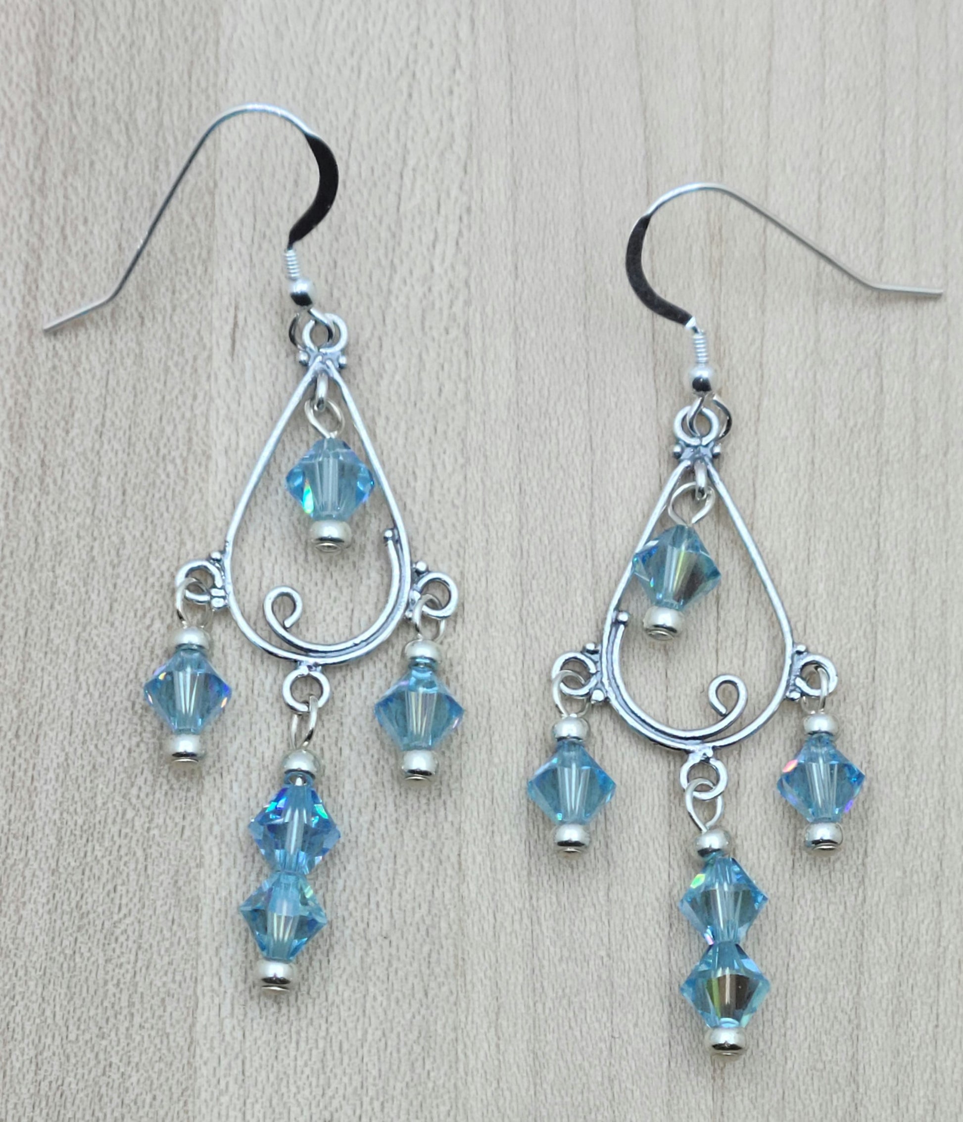 Aquamarine & Sterling Silver Fish Hook Chandelier Earrings