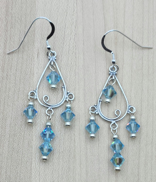 Aquamarine & Sterling Silver Fish Hook Chandelier Earrings