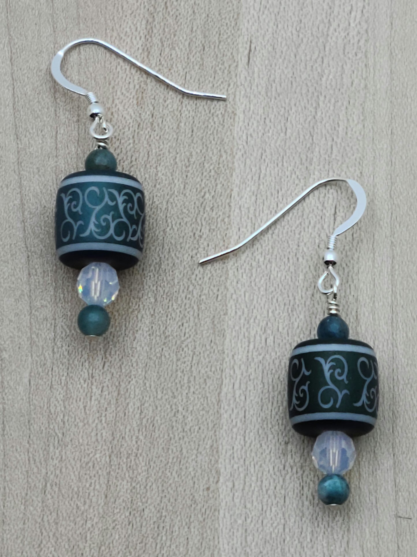 Metallic Teal Etched Crystal Earrings
