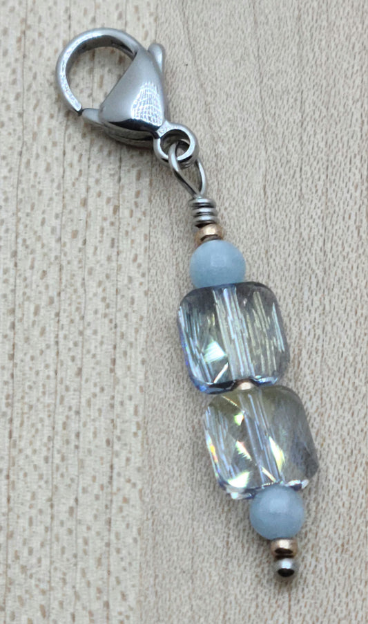 Zipper Pull - Aquamarine & Crystal