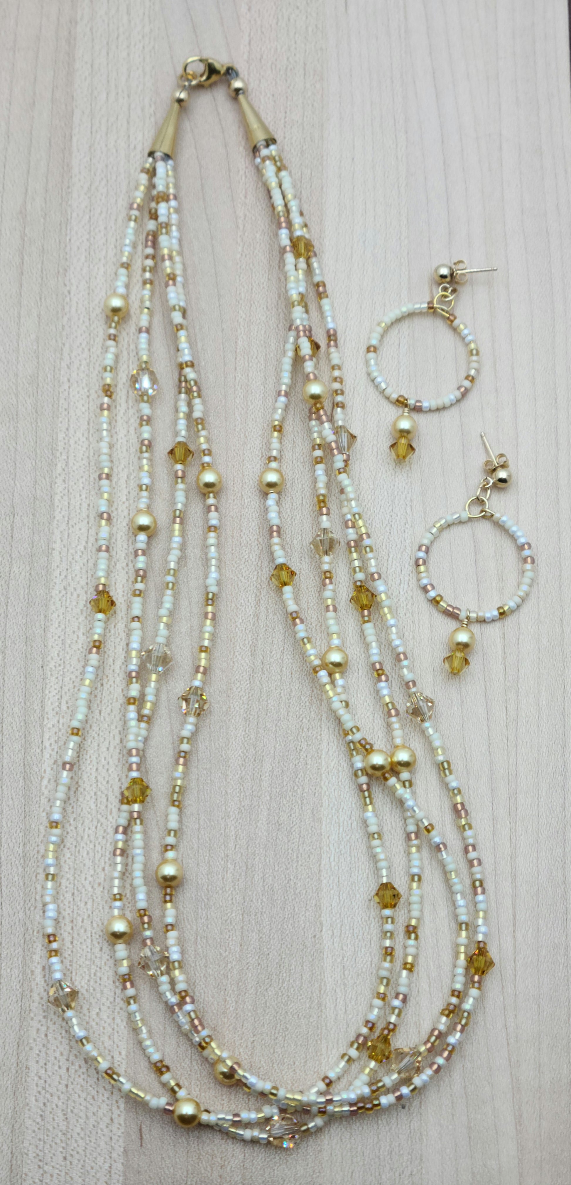 Gold Shimmer Multi Strand Necklace & Earrings