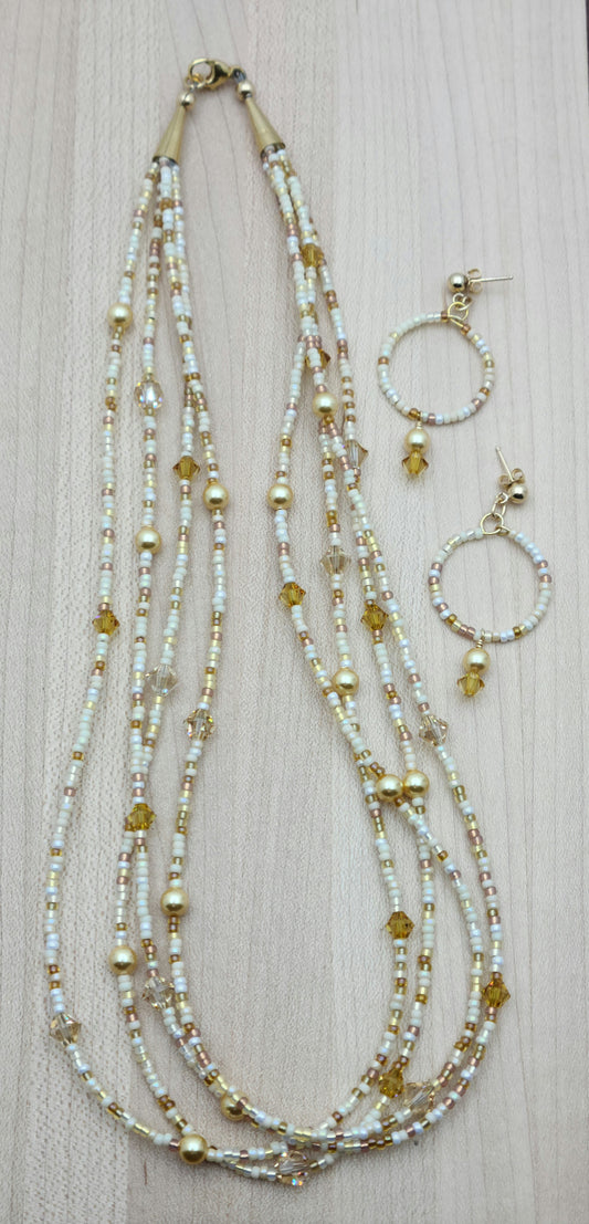 Gold Shimmer Multi Strand Necklace & Earrings