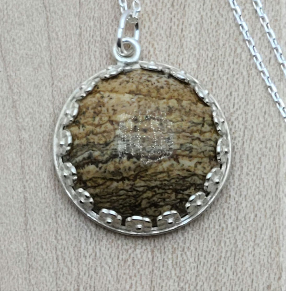 Picture Jasper Drop set in sterling silver