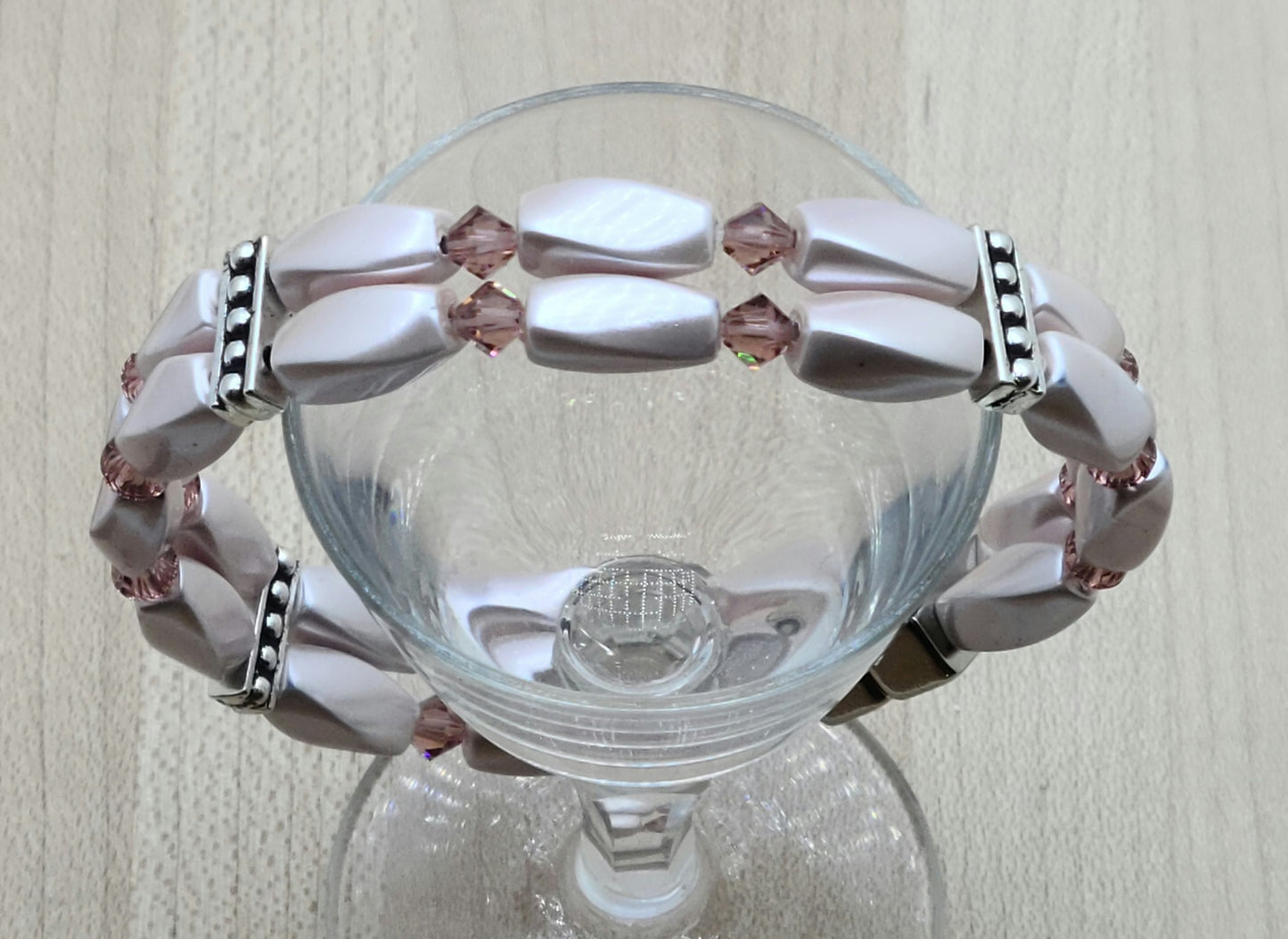 Rose Crystals & Pink Magnetic Hematite Double Row Bracelet