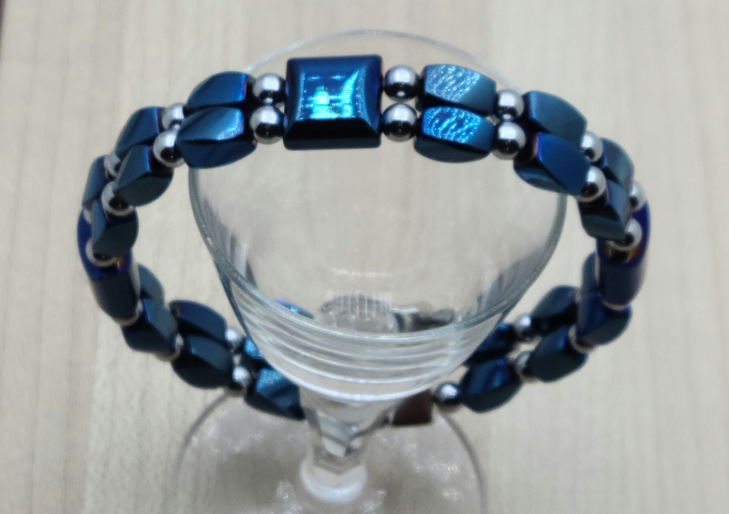 Metallic Blue Double Row Magnetic Bracelet