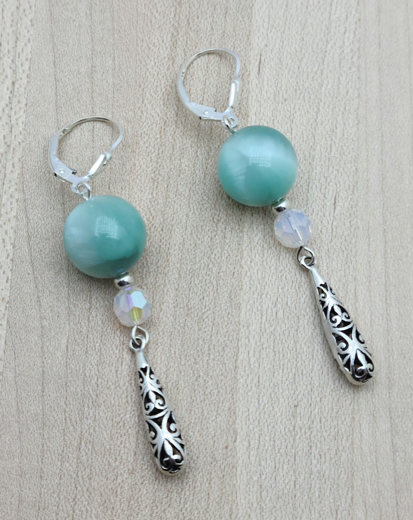 Green Angelite, crystal, & sterling silver Earrings