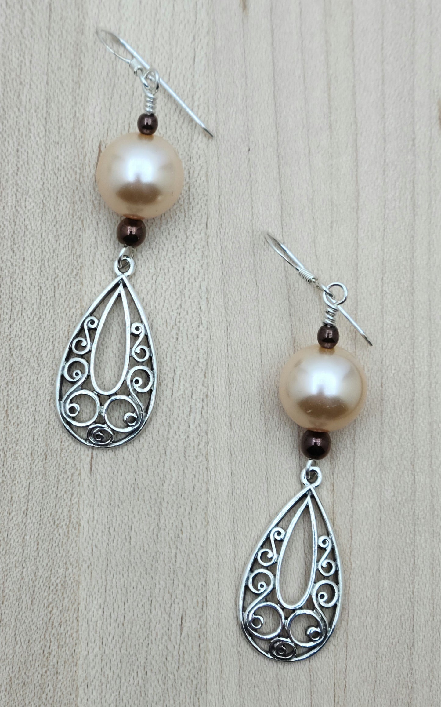 Peach Crystal Pearl Necklace & Earrings