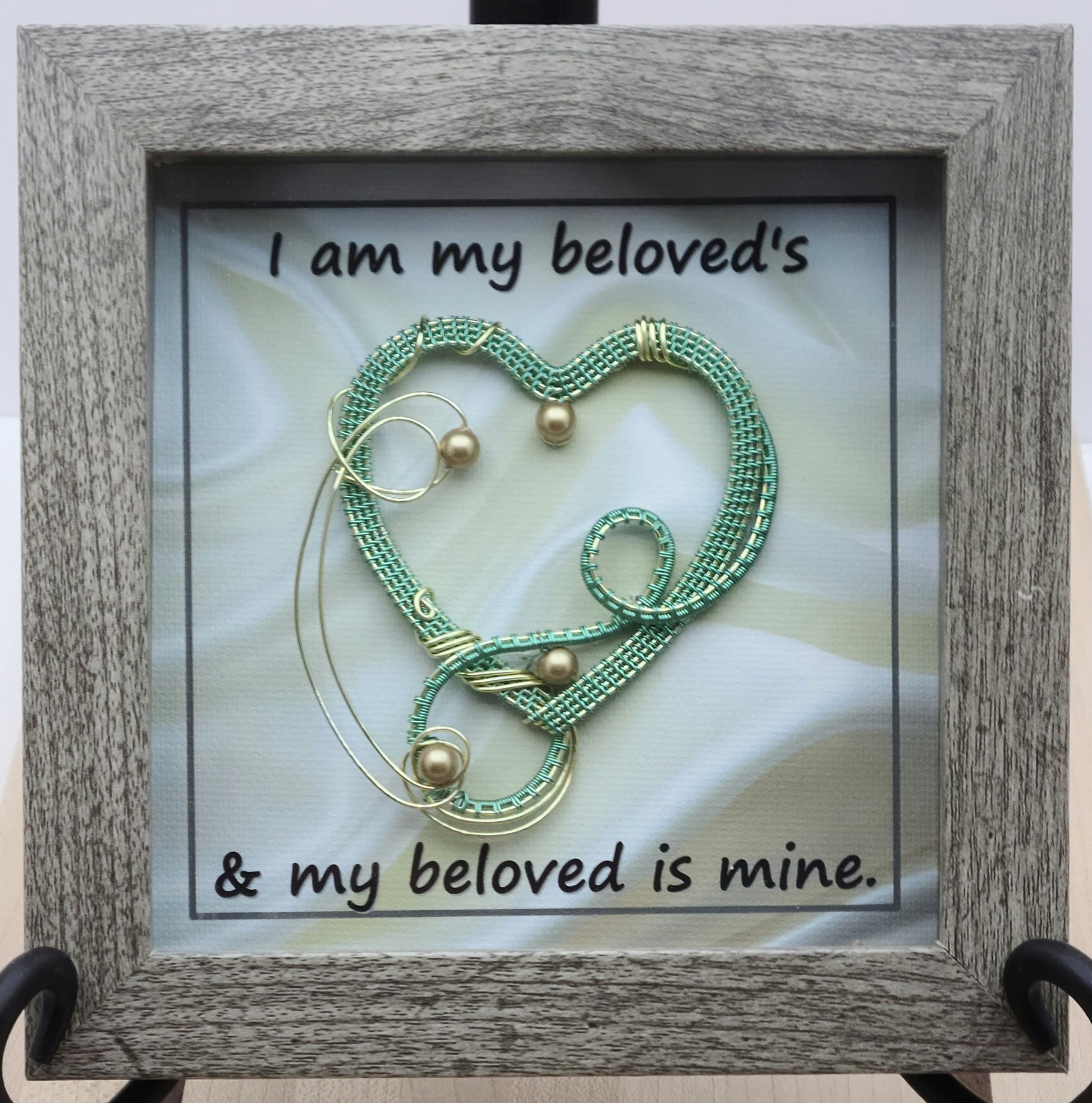 Sea Foam Woven Wire Heart Shadow Box