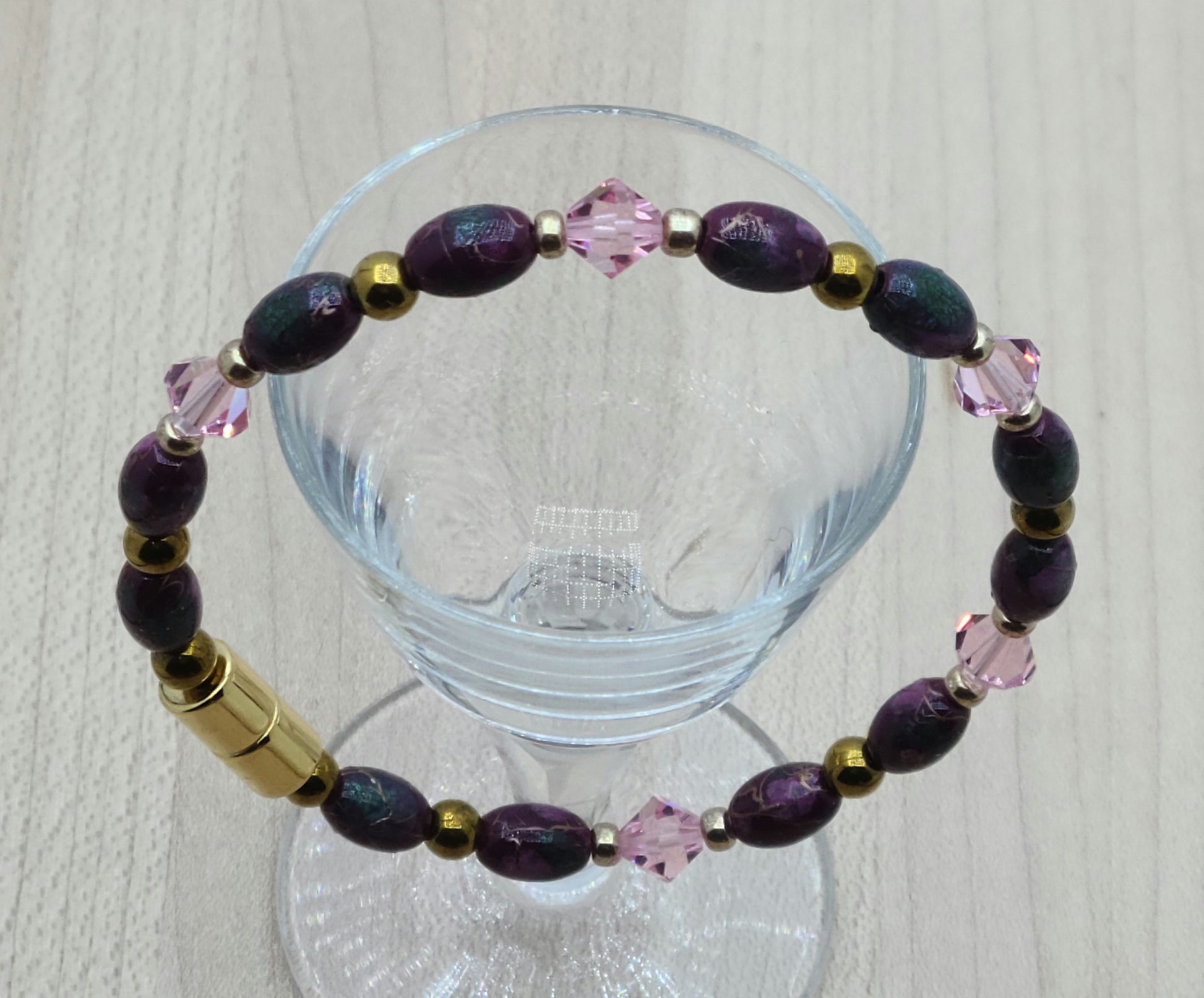 Pink. Gold, & Burgundy Magnetic Bracelet