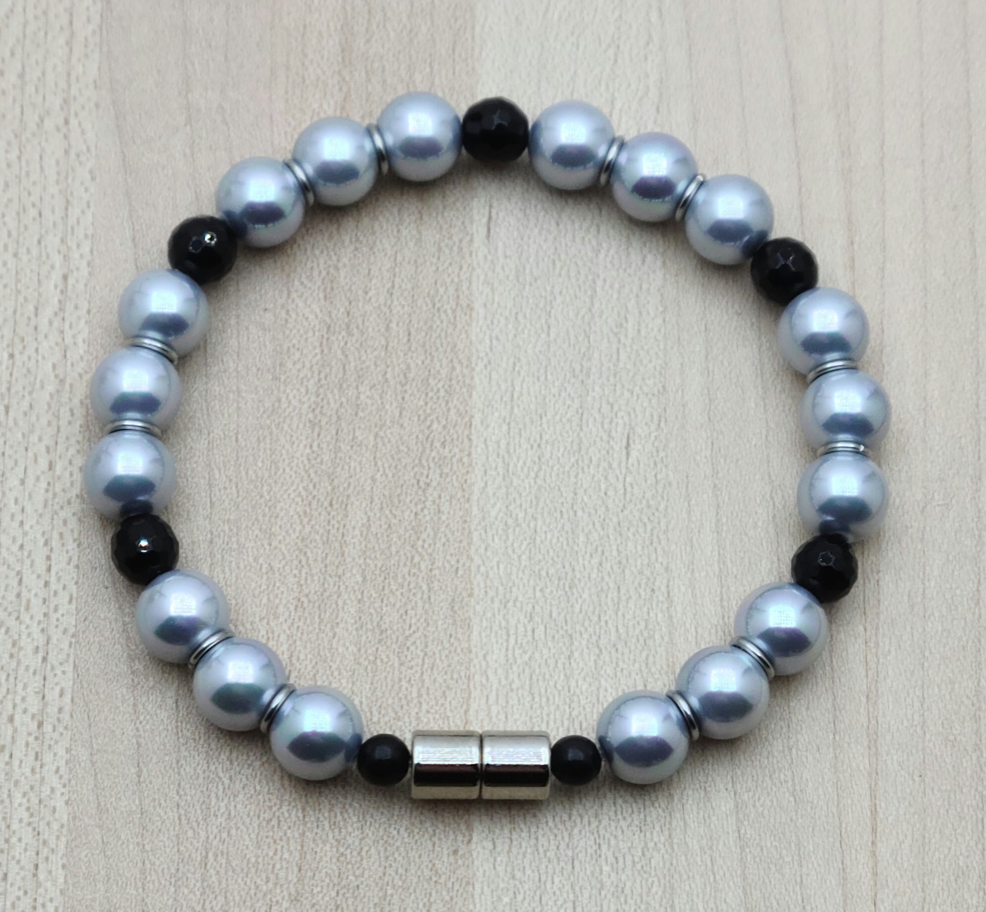 Silver & Onyx Magnetic Bracelet