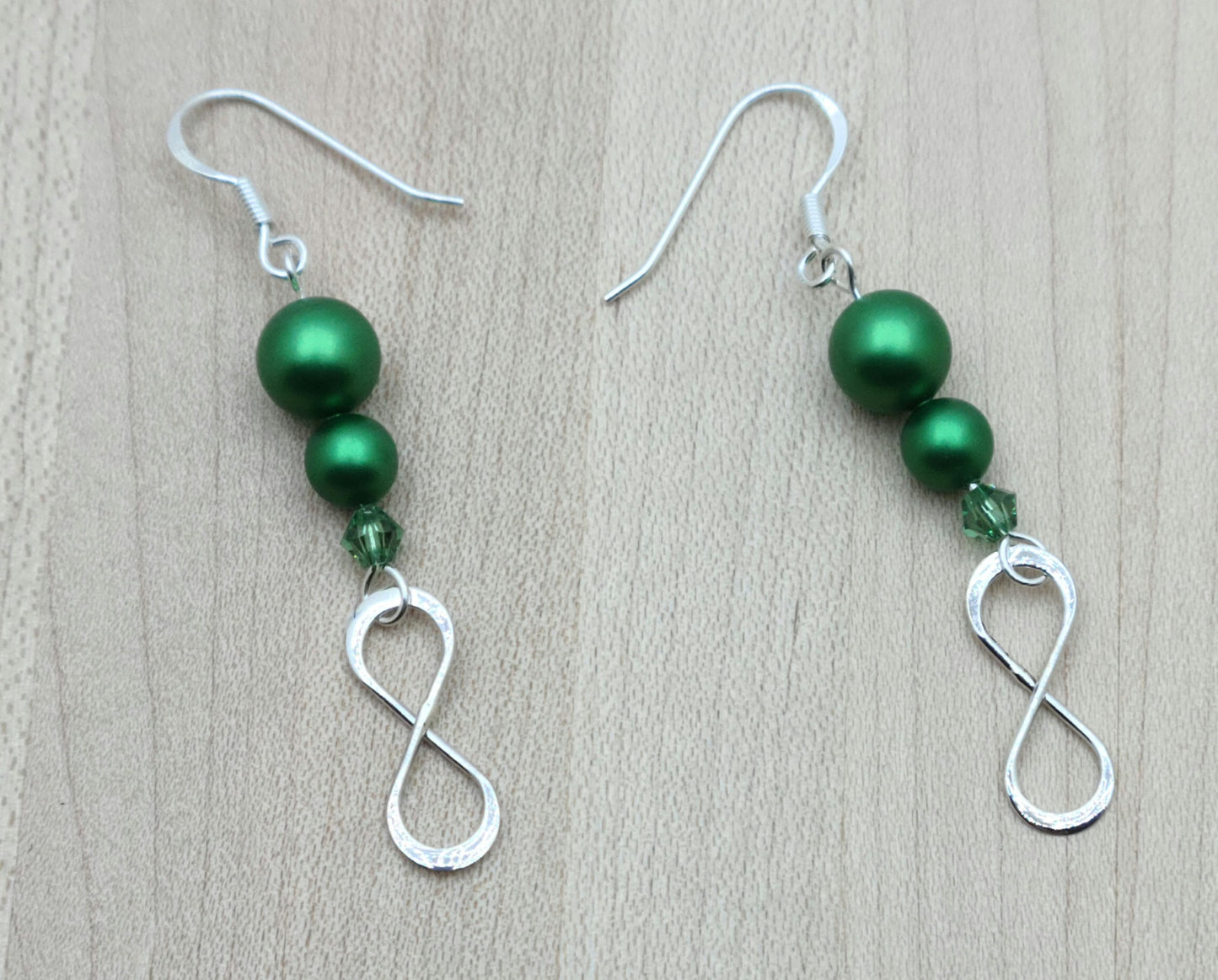 Green Crystal & Infinity Fish Hook Earrings