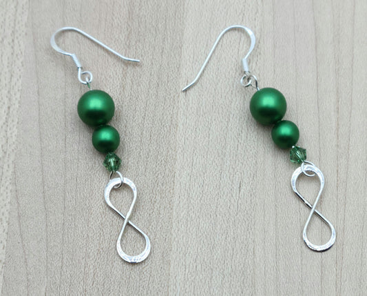 Green Crystal & Infinity Fish Hook Earrings