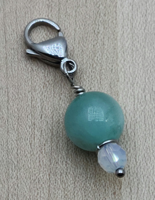 Zipper Pull - Green Angelite & Crystal