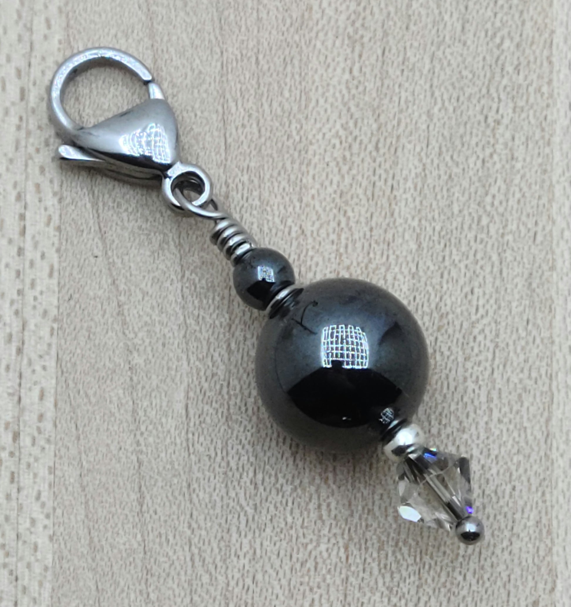 Zipper Pull - Hematite & Crystal