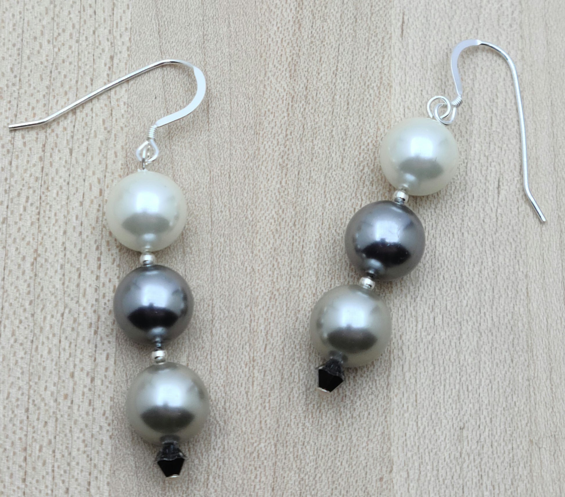 white, silver, &  grey Shell Pearls Earrings