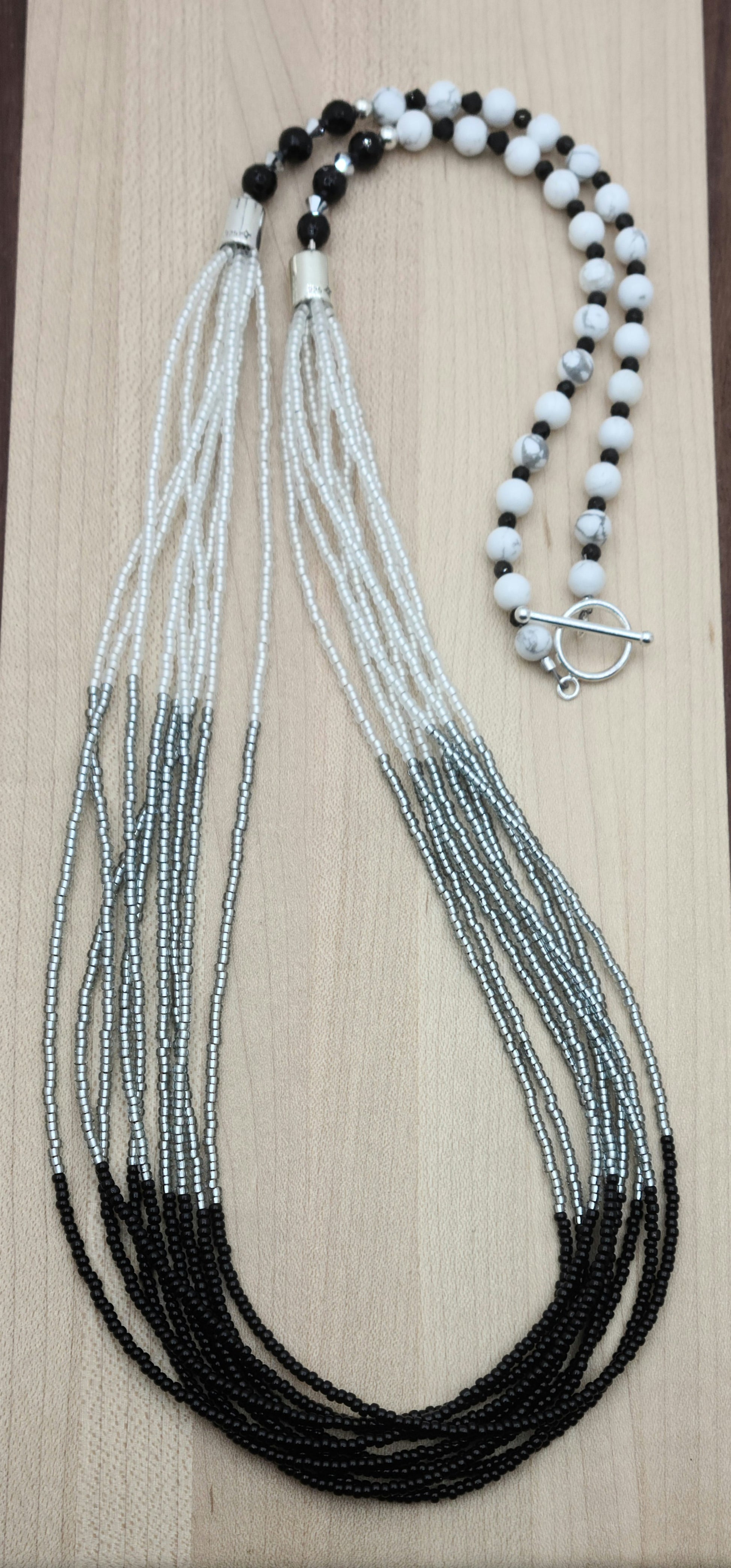 Tuxedo Multi-Strand Necklace - black, silver, white Miyuki seed beads