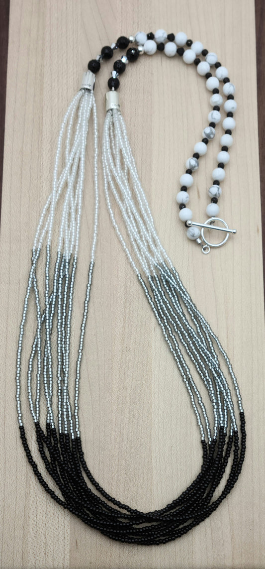 Tuxedo Multi-Strand Necklace - black, silver, white Miyuki seed beads