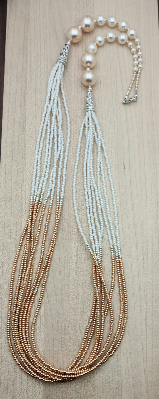 Peach & Cream Seed Bead Multi-Strand Necklace