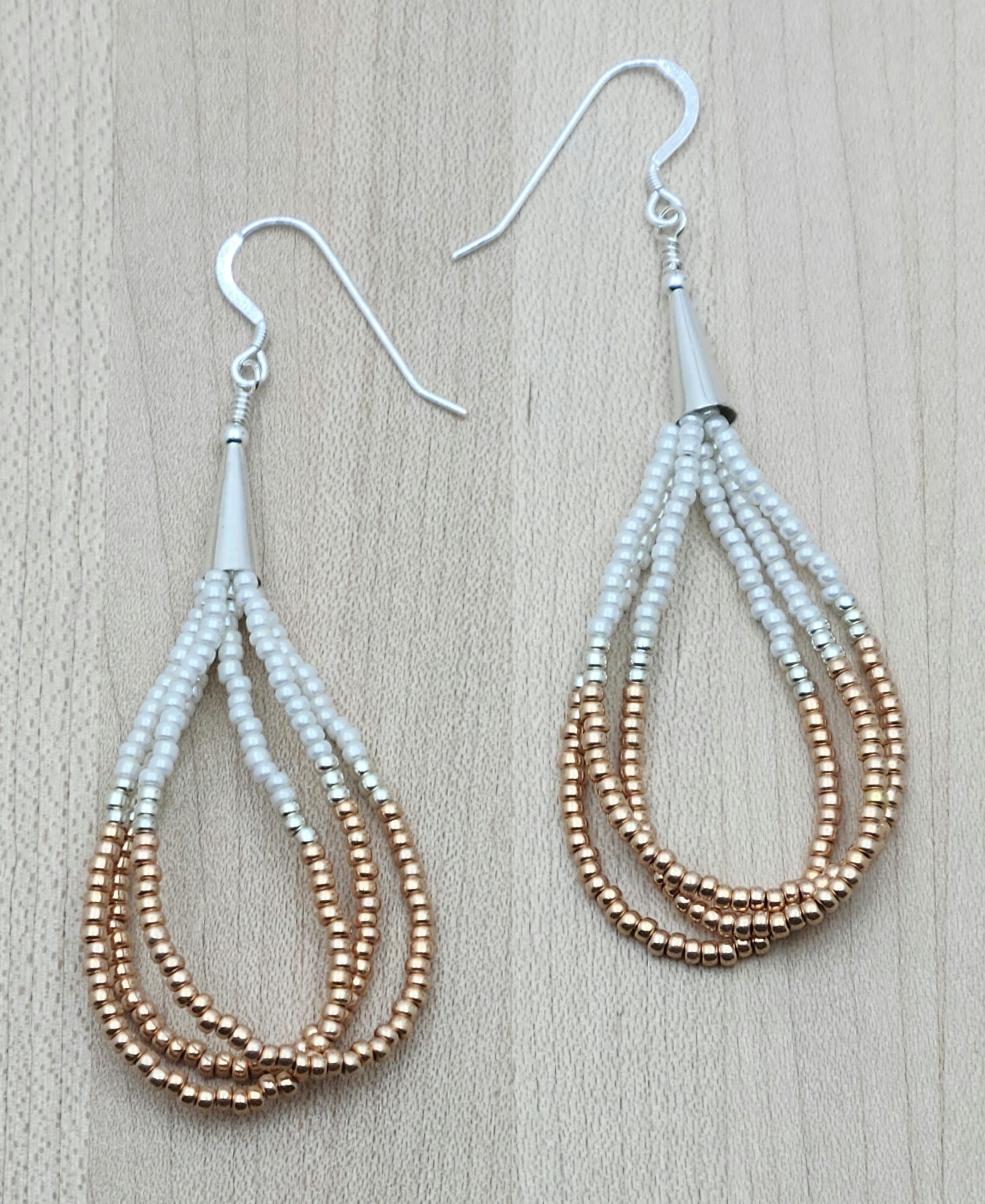 Peach & Cream Seed Bead Multi-Strand Earrings