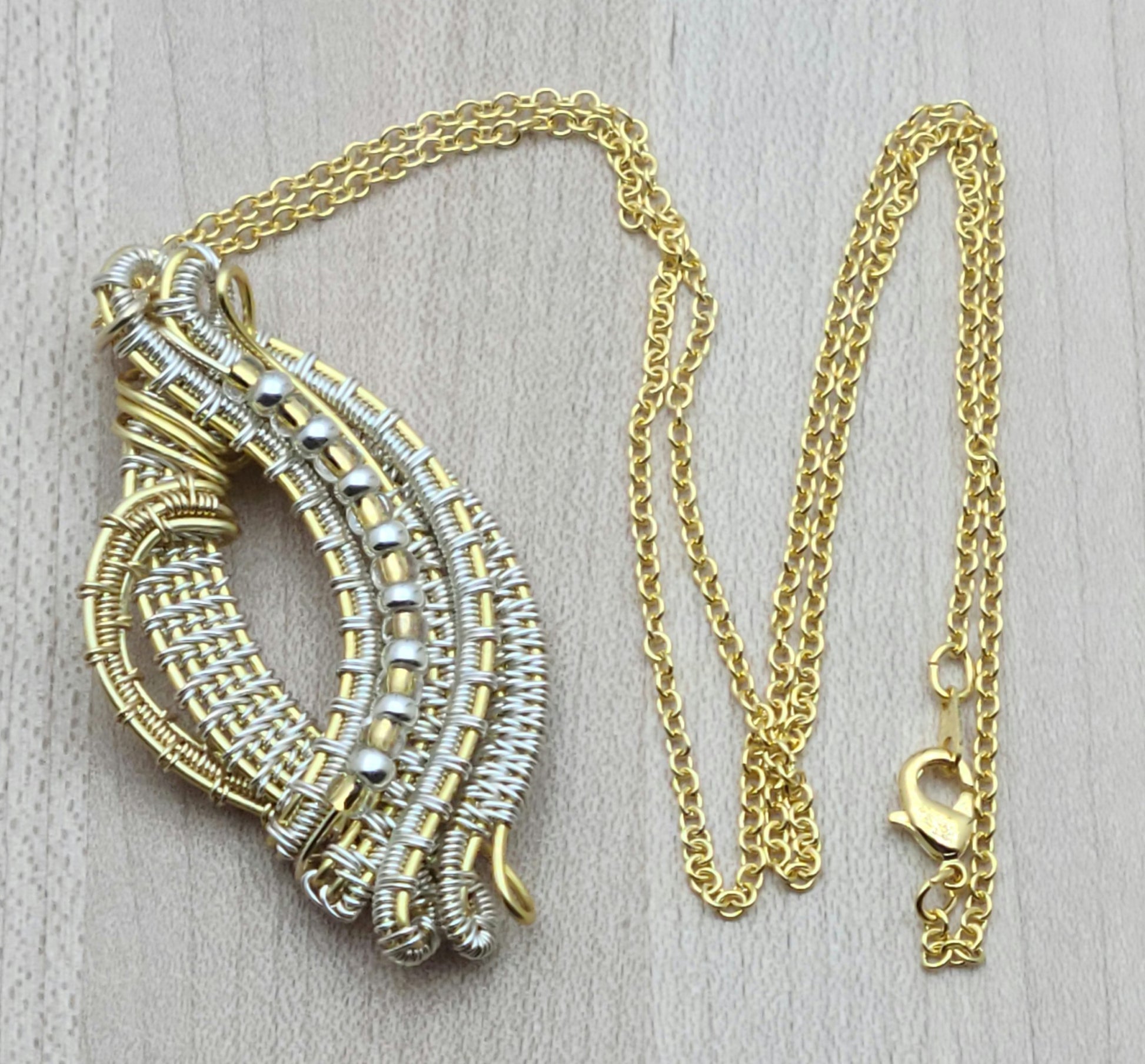 Woven Wire Silver & Gold Flourish Pendant