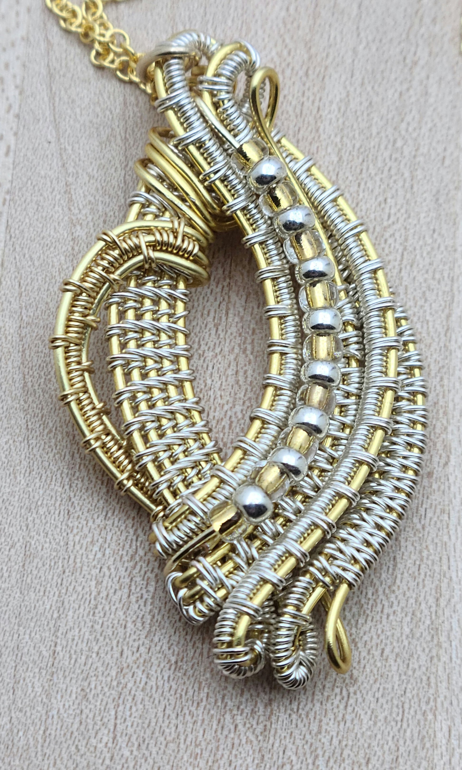 Woven Wire Silver & Gold Flourish Pendant