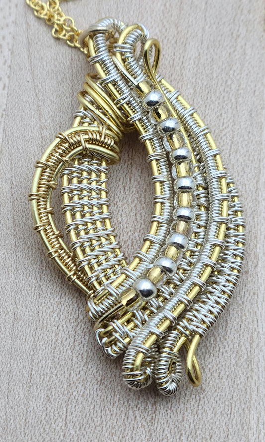 Woven Wire Silver & Gold Flourish Pendant