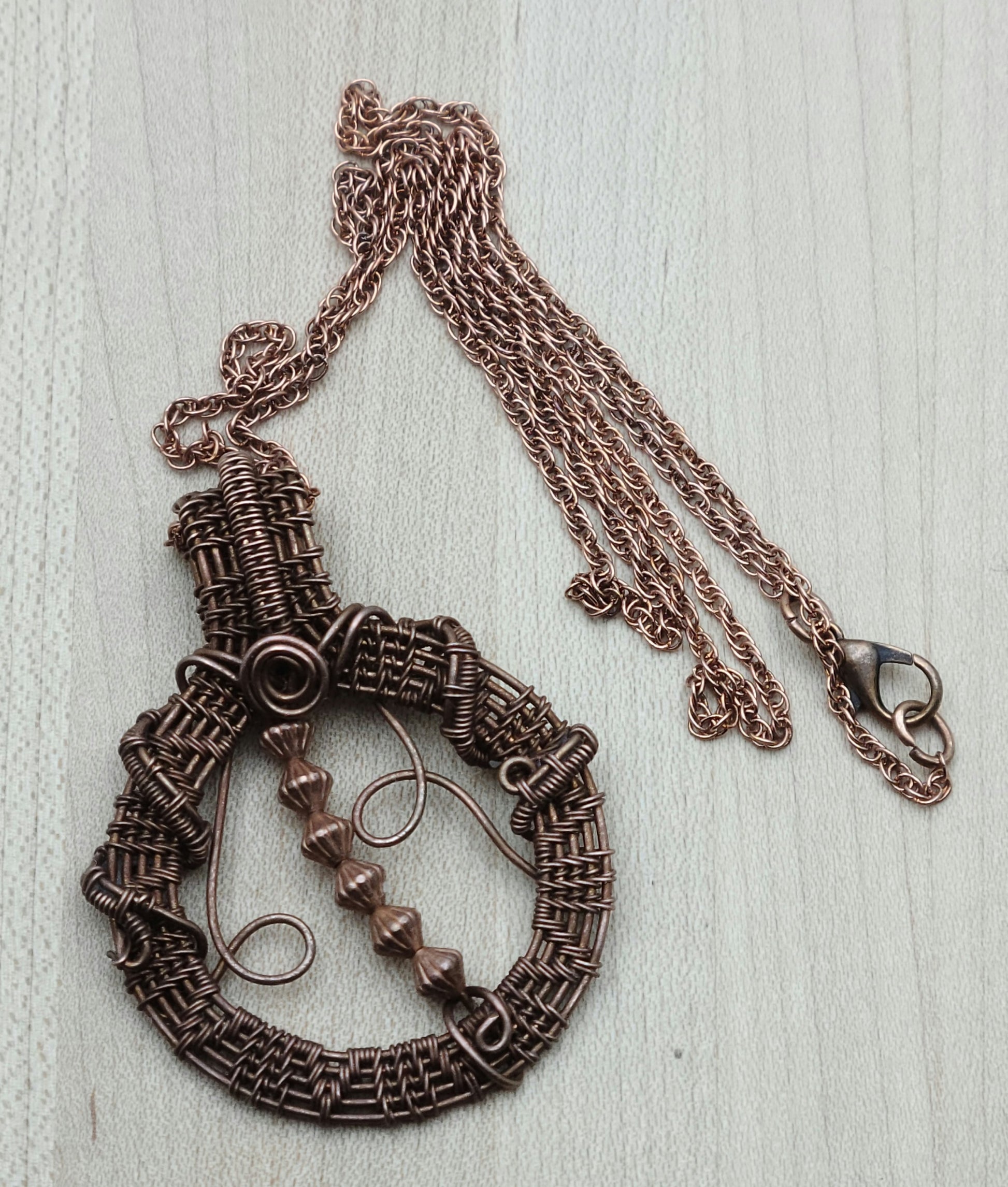 Woven Wire Antiqued Copper Hoop Pendant