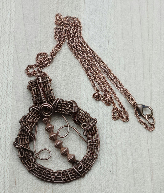 Woven Wire Antiqued Copper Hoop Pendant