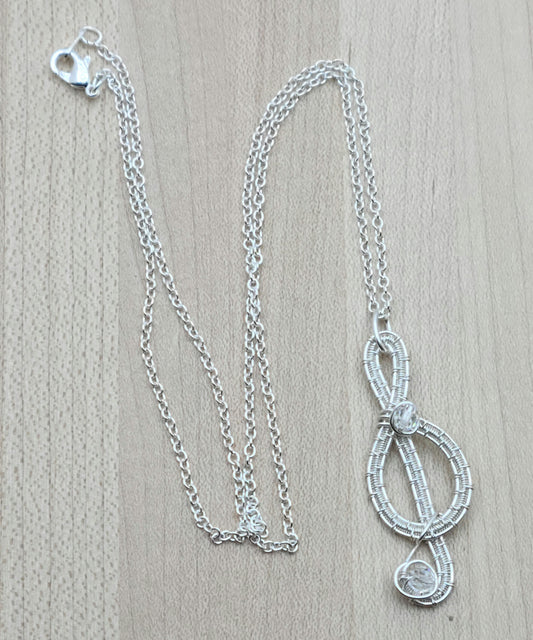 Woven Wire Silver Treble Clef Pendant