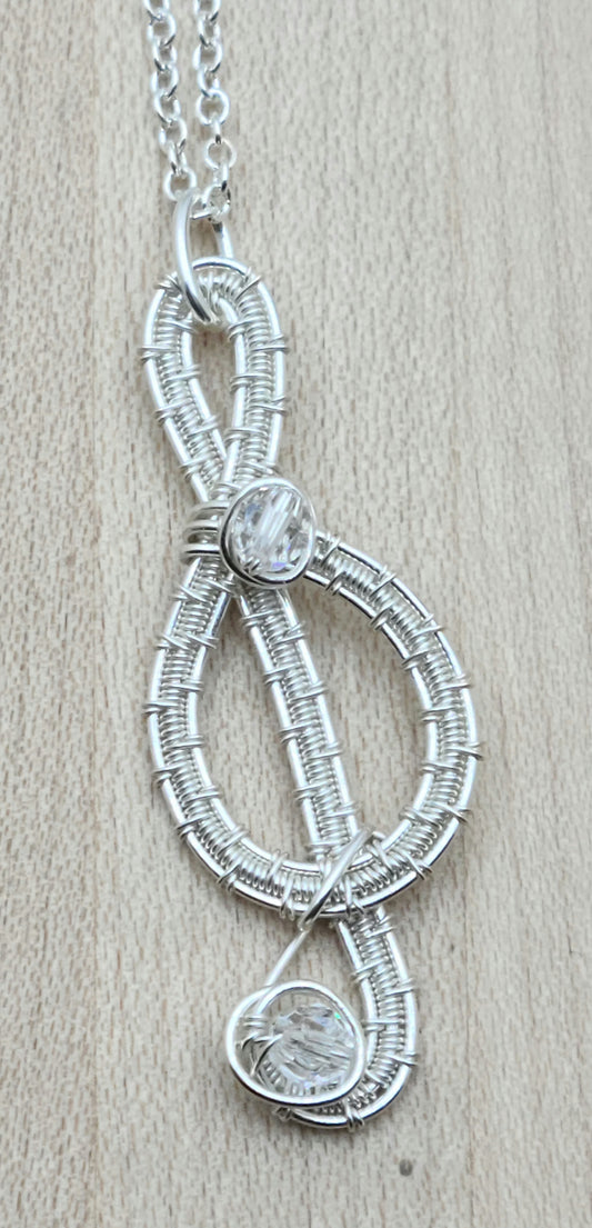 Woven Wire Silver Treble Clef Pendant