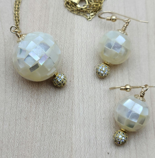 Mosaic MOP & Shamballa Necklace & Earrings