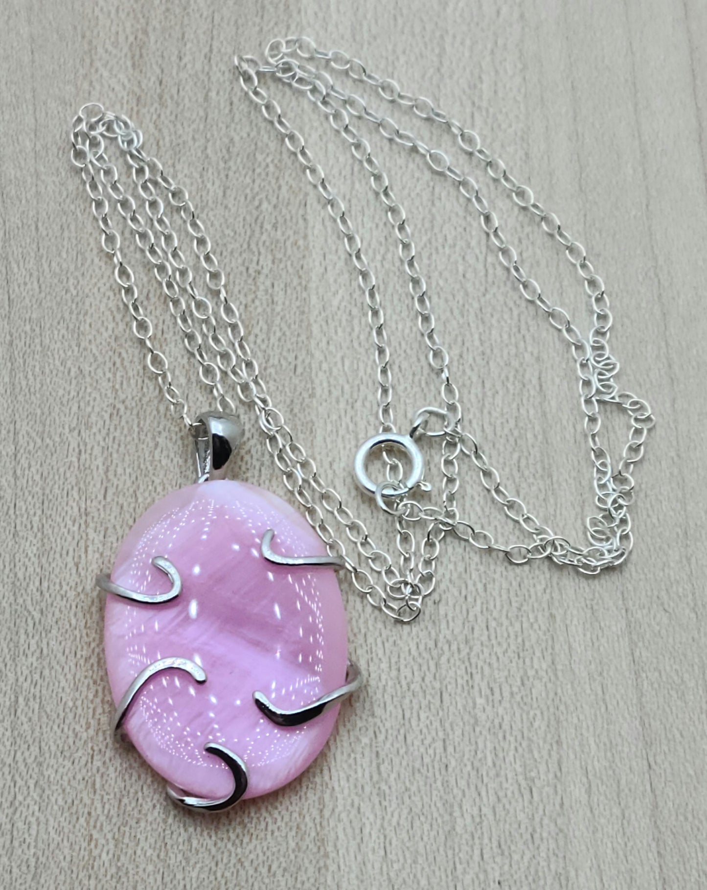 Pink Mussel Shell Pendant with free form sterling silver bezel