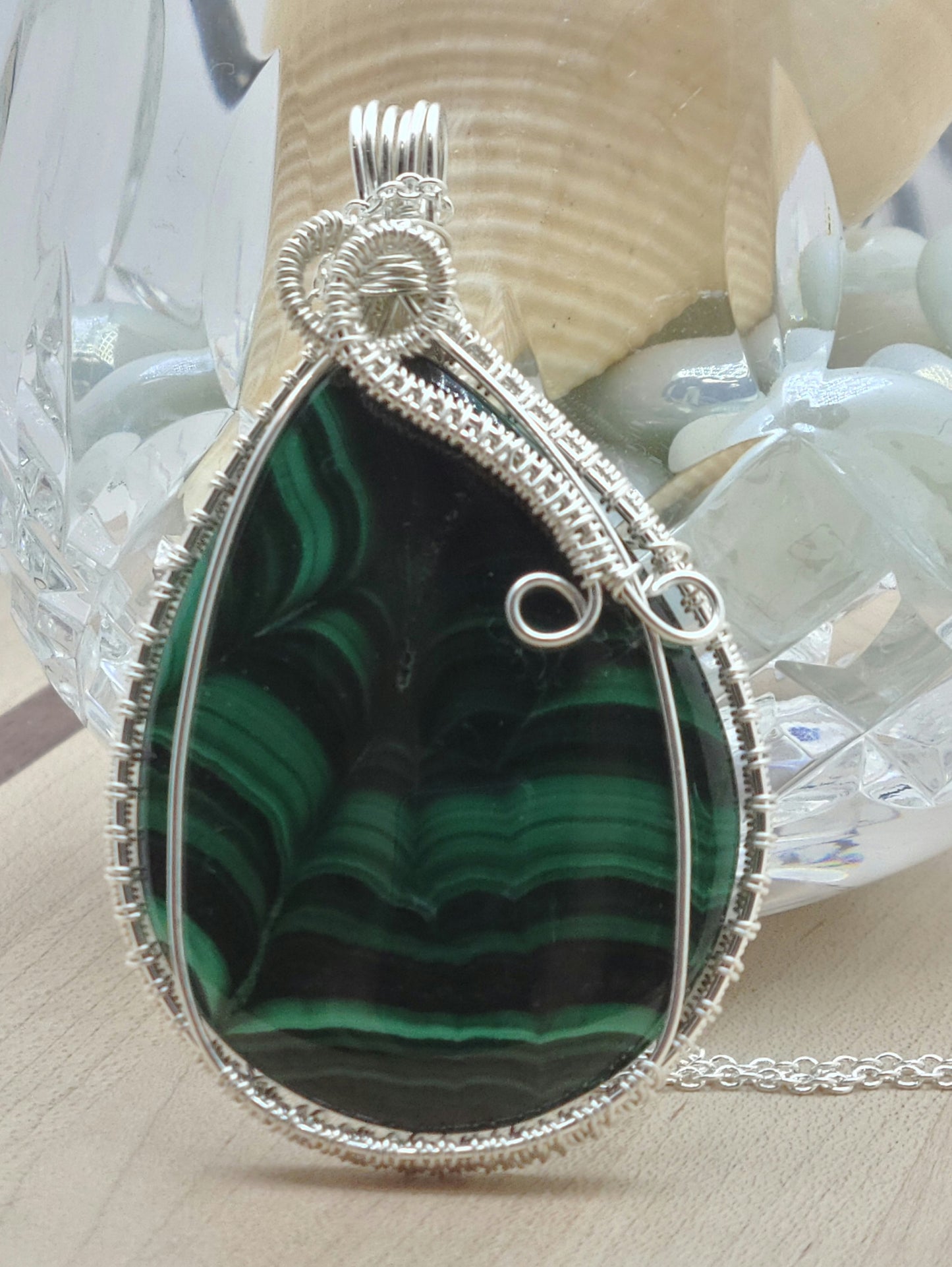 Woven Wire Malachite w/Silver Fill Frame