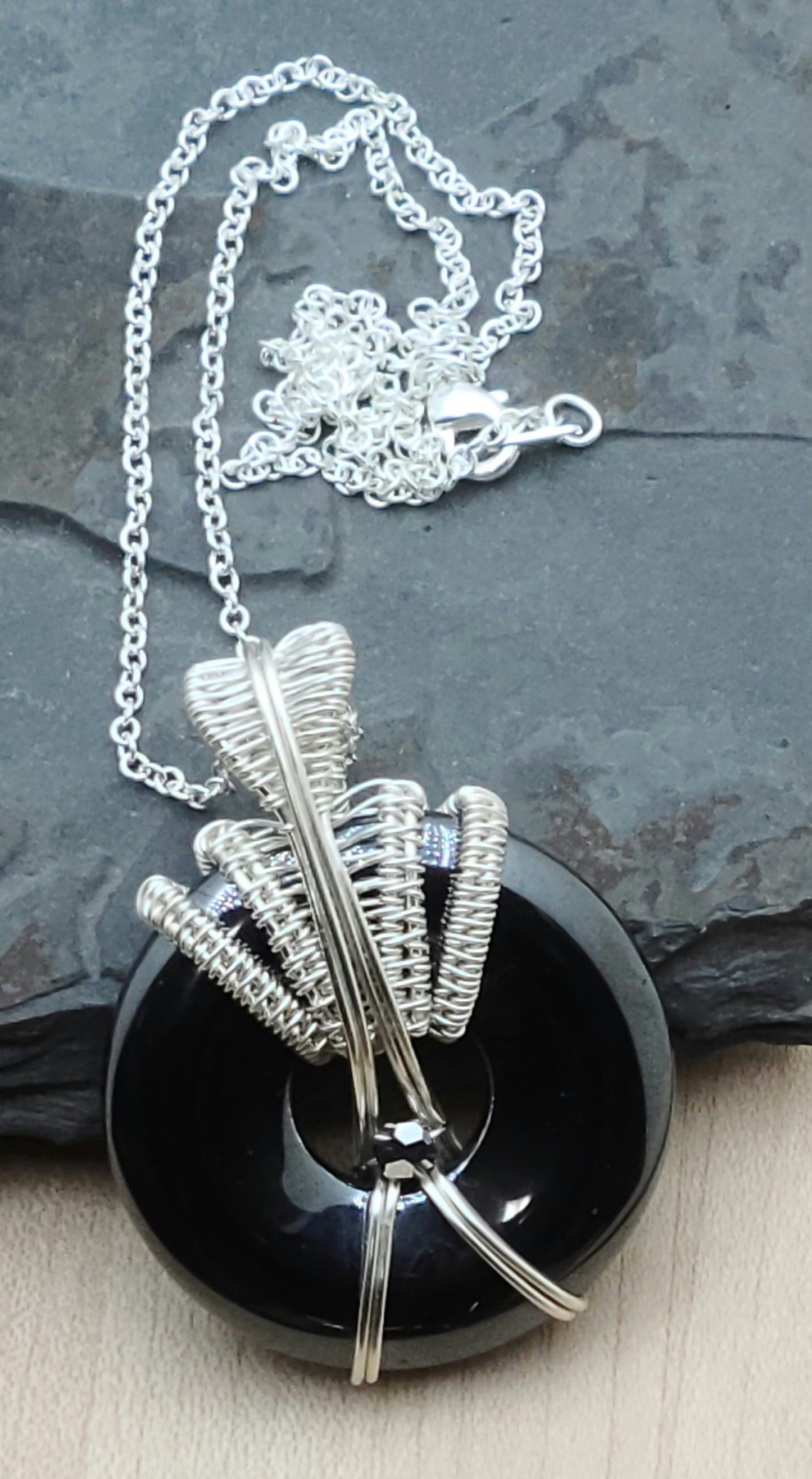 Woven Wire Hematite Donut with Crystal