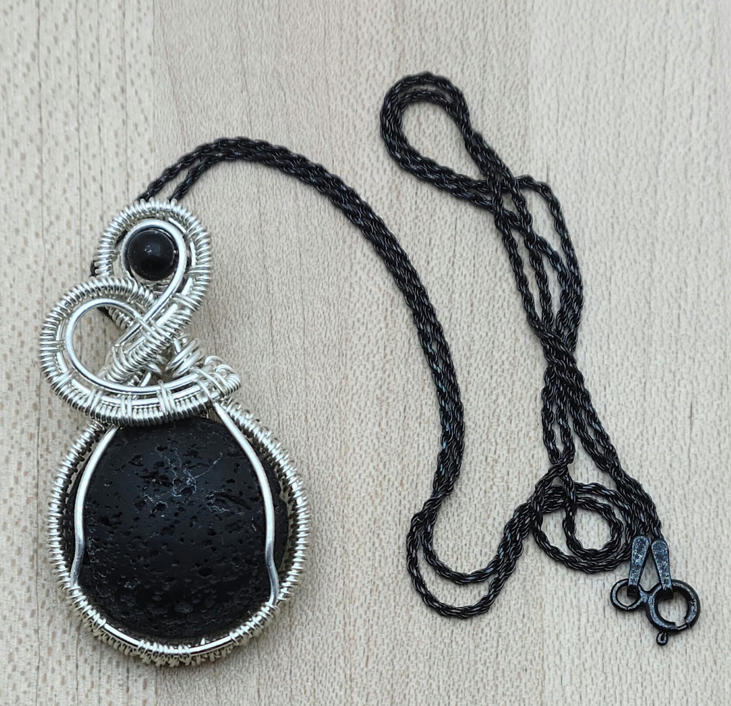 Woven Wire Black Lava Stone & Argentium Wire