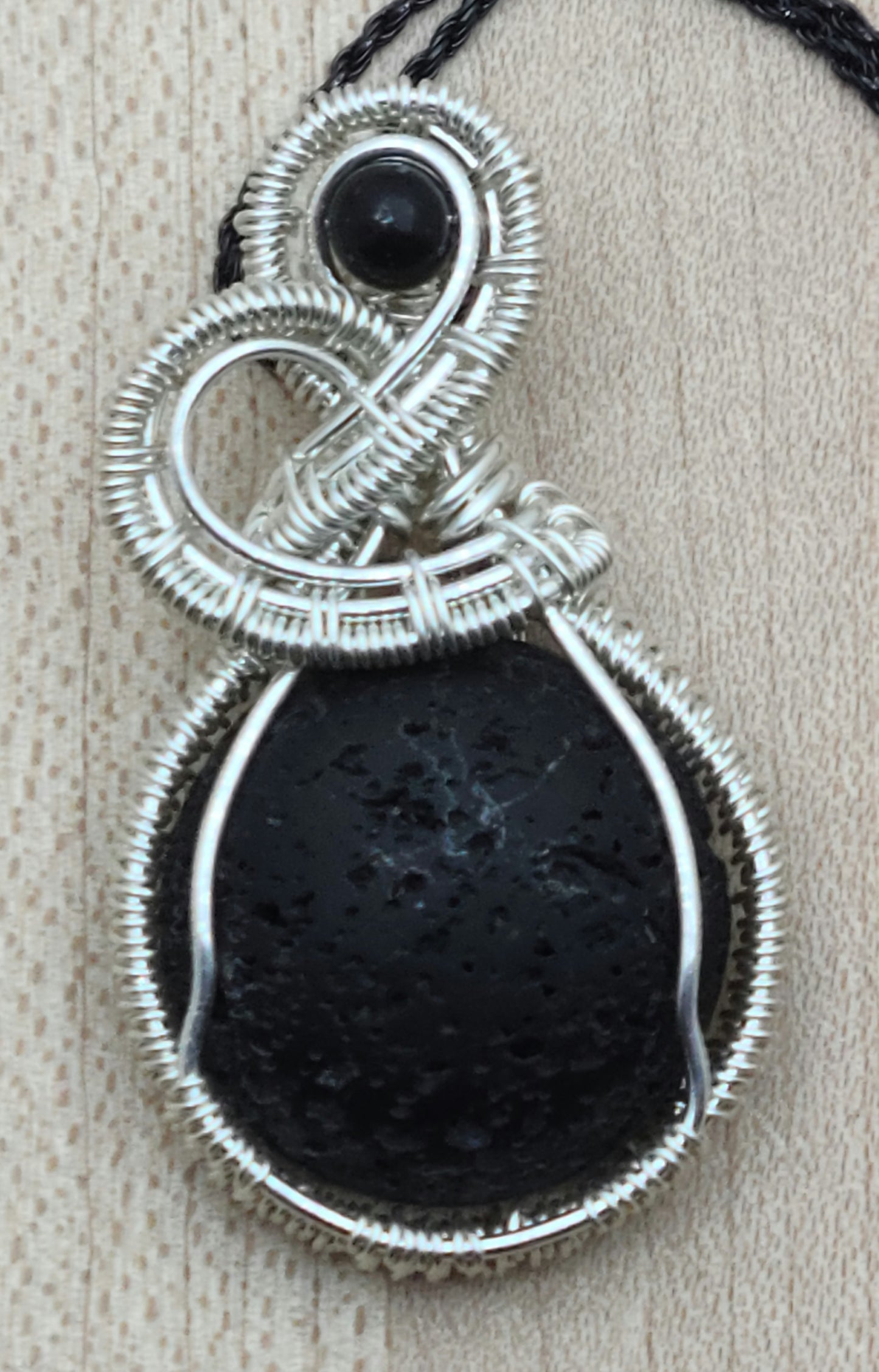 Woven Wire Black Lava Stone & Argentium Wire